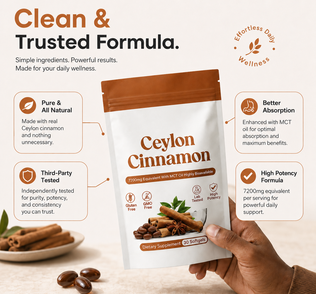 Ceylon Cinnamon 7200mg Equivalent with MCT Oil